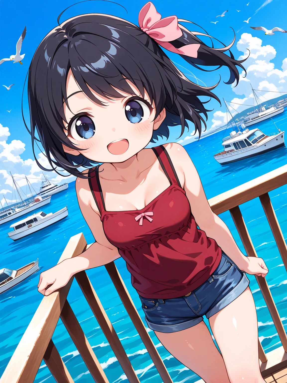 港を散歩するさやかちゃん