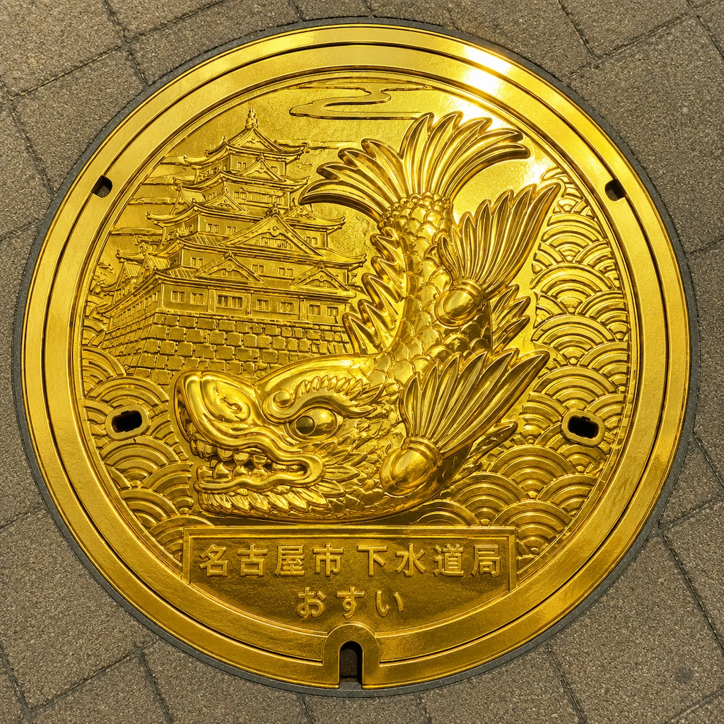 名古屋城下名物、金のしゃちほこマンホール