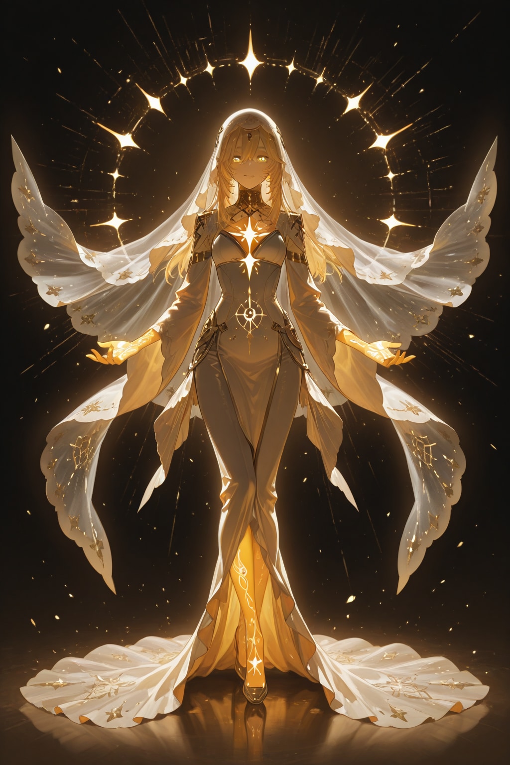 「全身に光のヴェールを纏った少女」の全身像