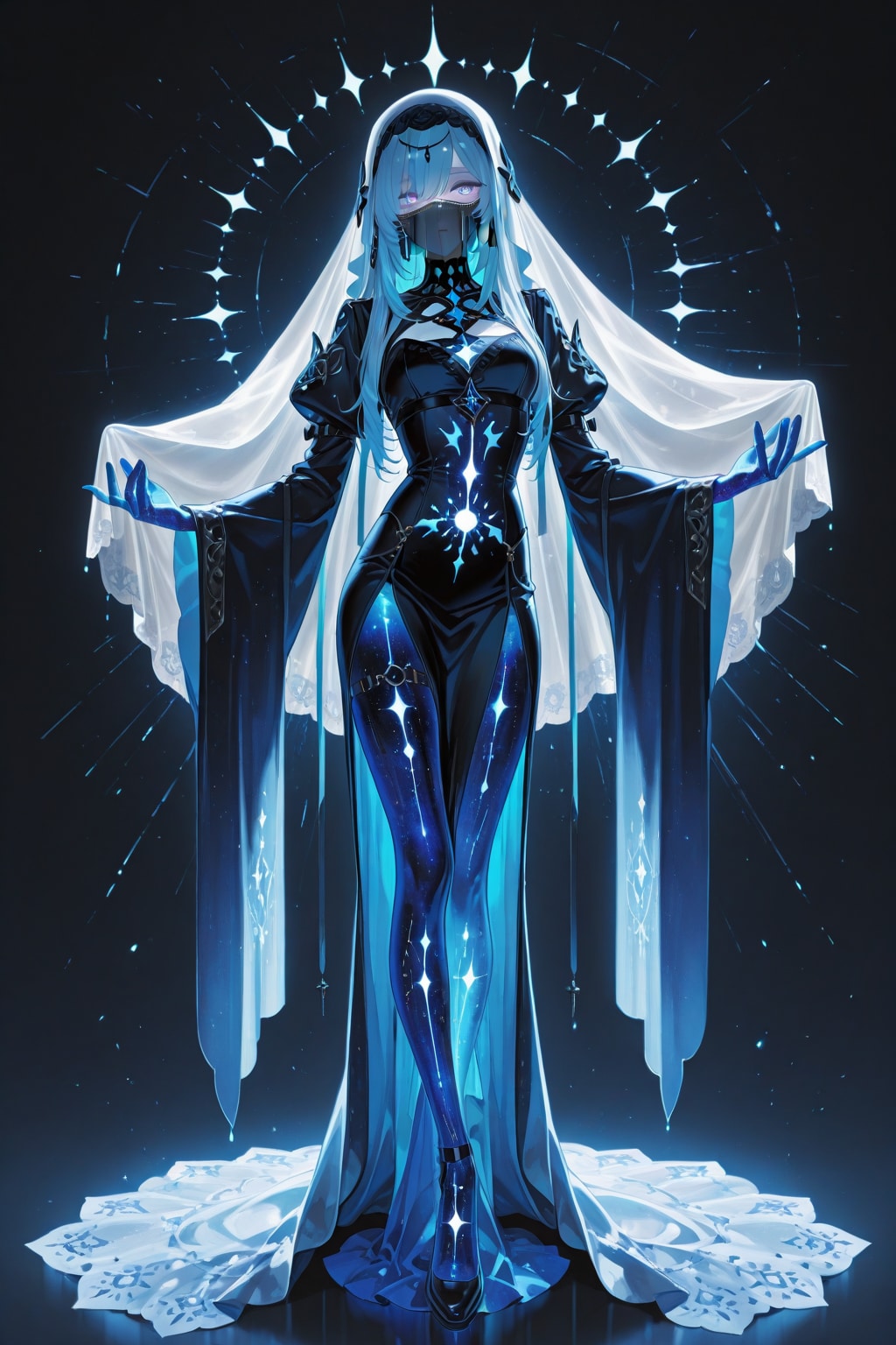 「全身に光のヴェールを纏った少女」の全身像