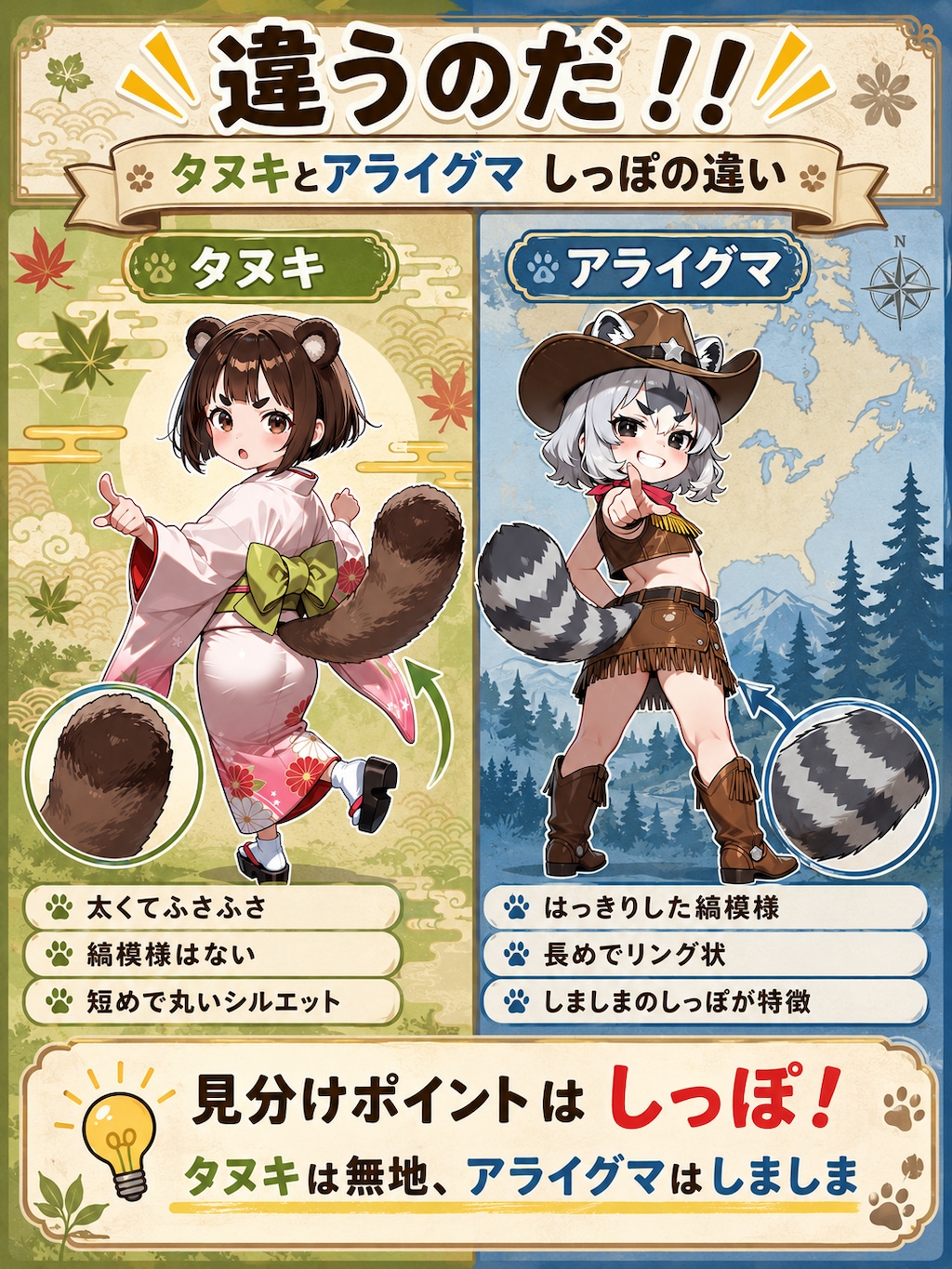 アライグマとタヌキの尻尾は違うのだ！！