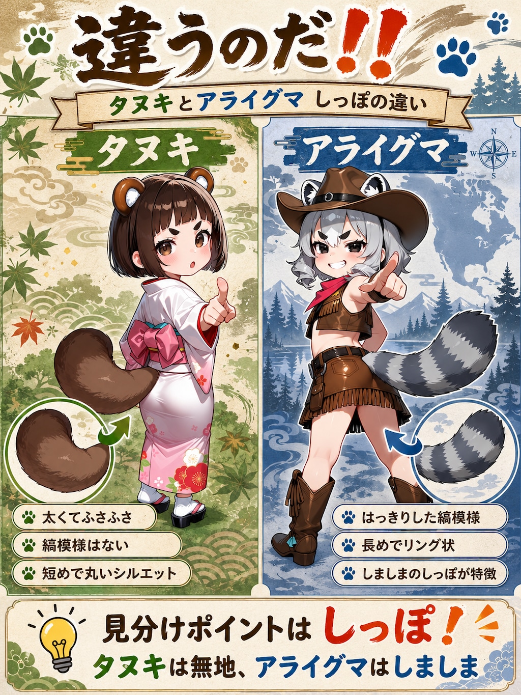 アライグマとタヌキの尻尾は違うのだ！！