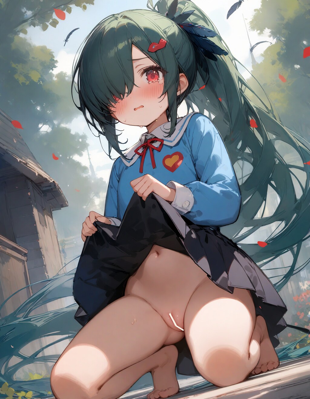 はいてないちっちゃいカラス娘さん