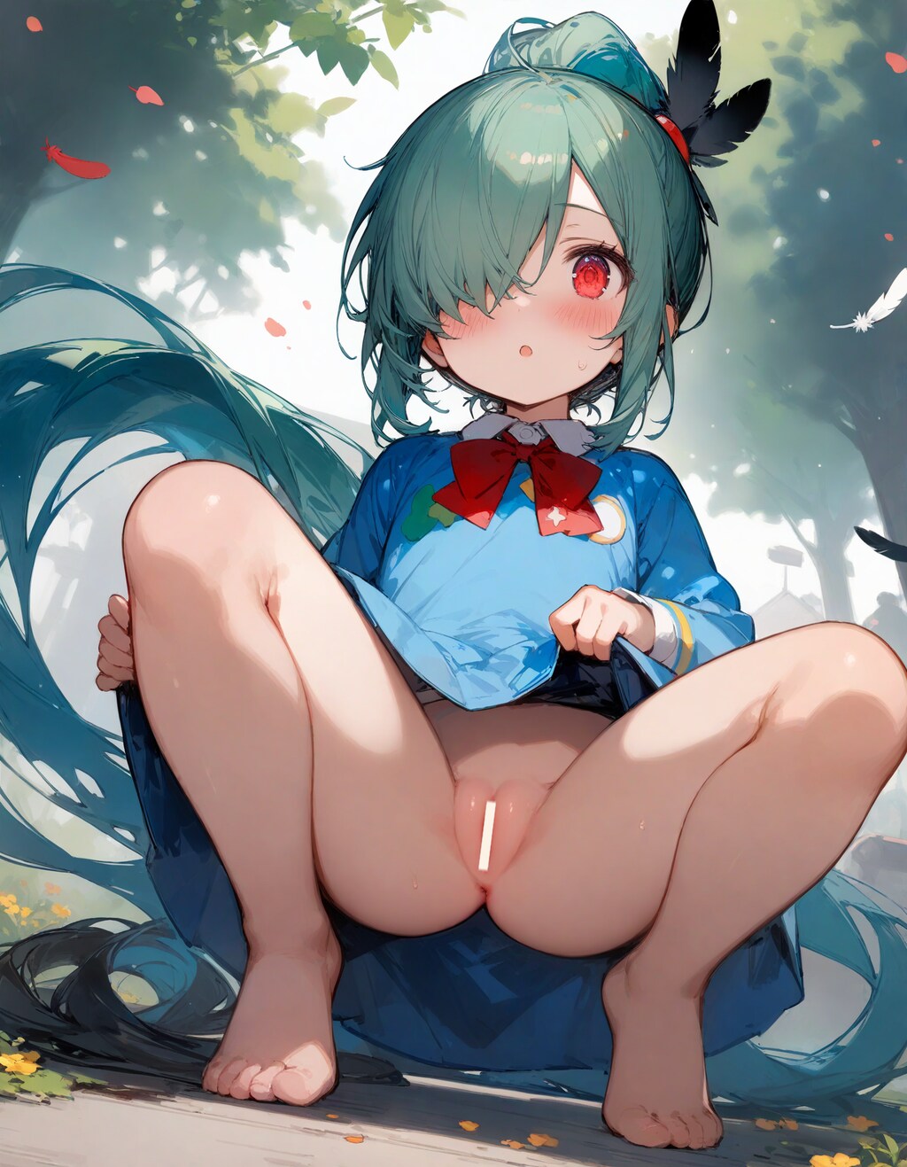 はいてないちっちゃいカラス娘さん