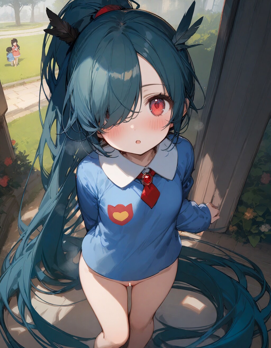 はいてないちっちゃいカラス娘さん