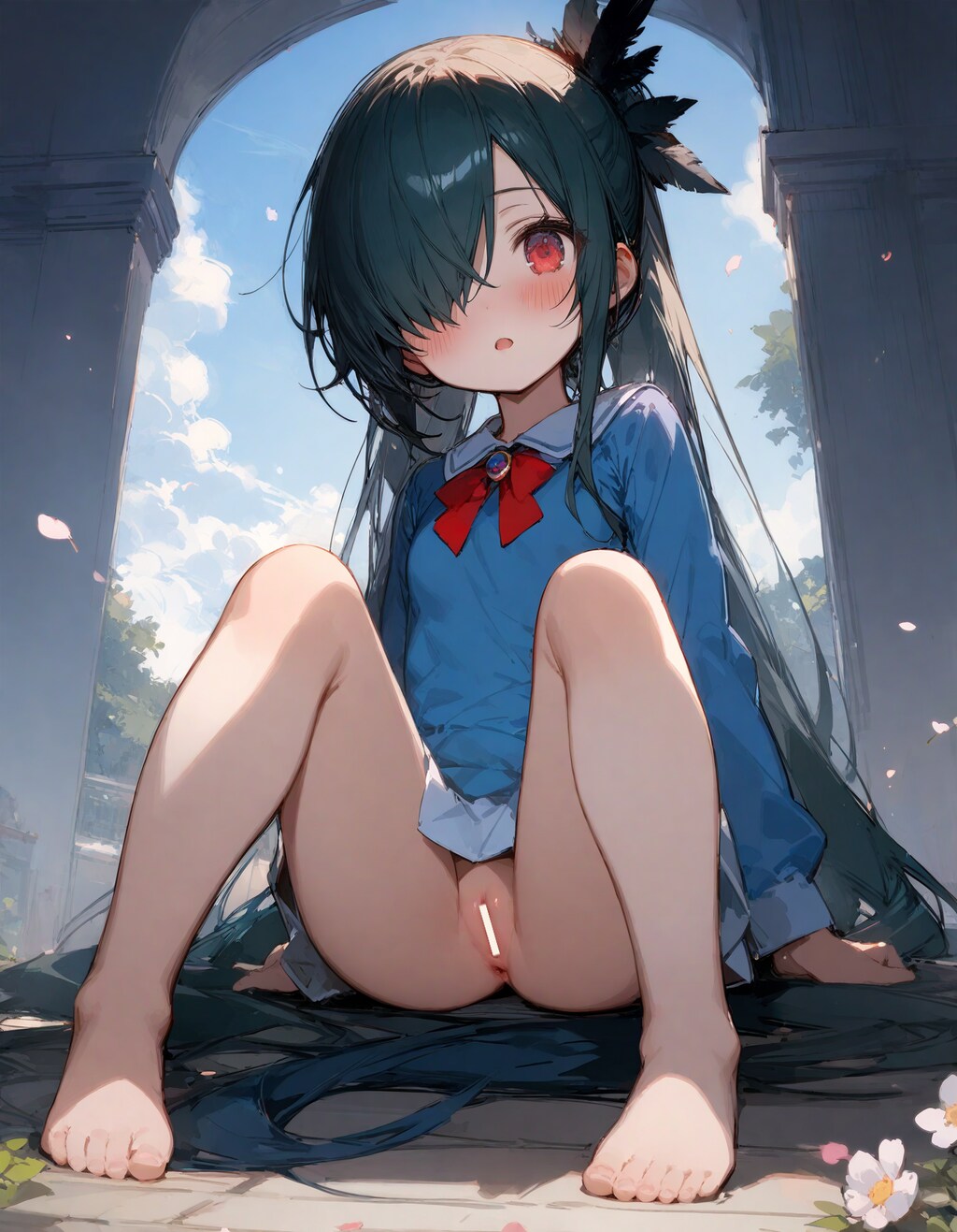 はいてないちっちゃいカラス娘さん