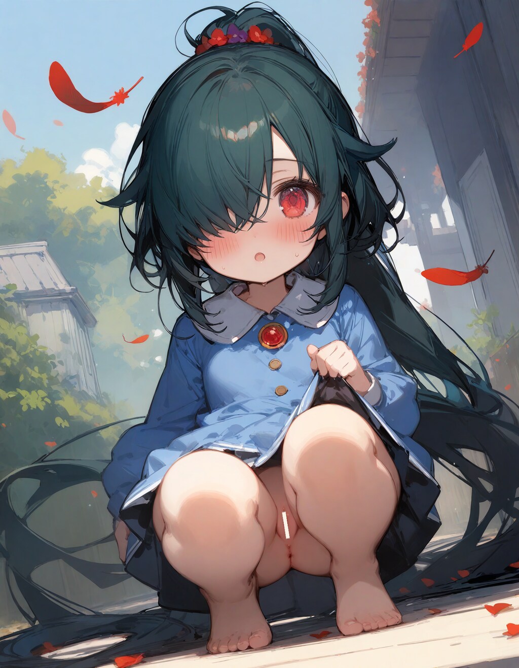 はいてないちっちゃいカラス娘さん