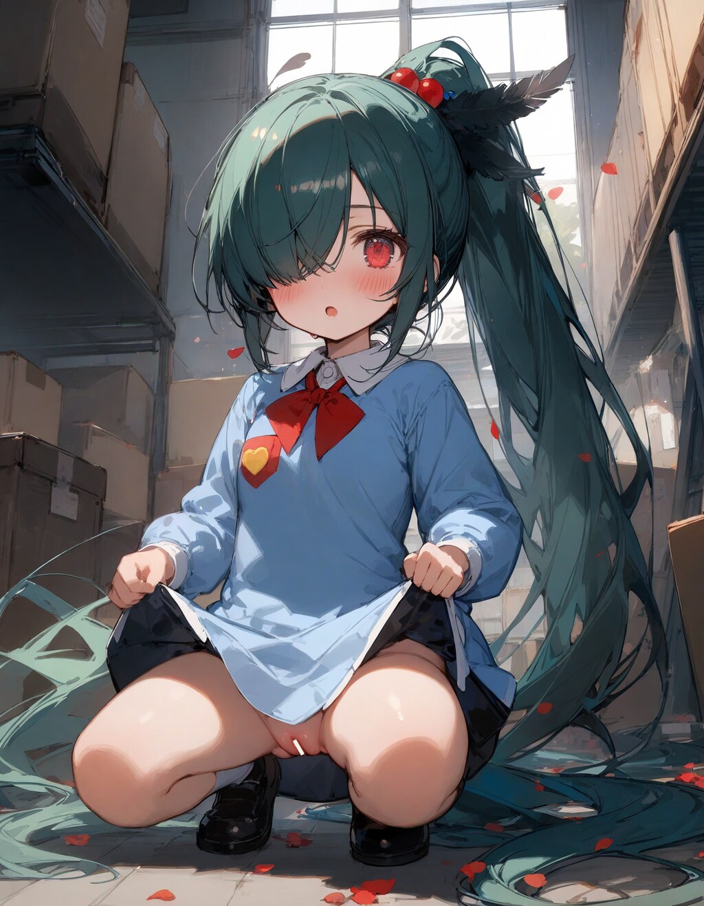 はいてないちっちゃいカラス娘さん