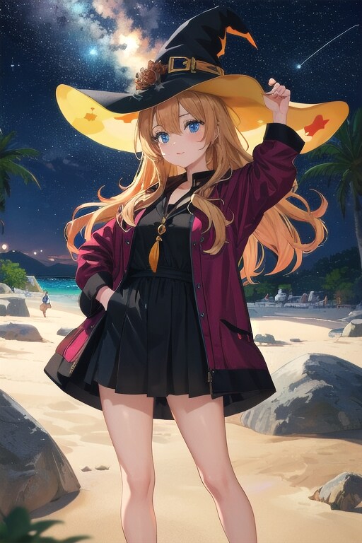 砂浜の魔女と星空 | の人気AIイラスト・グラビア
