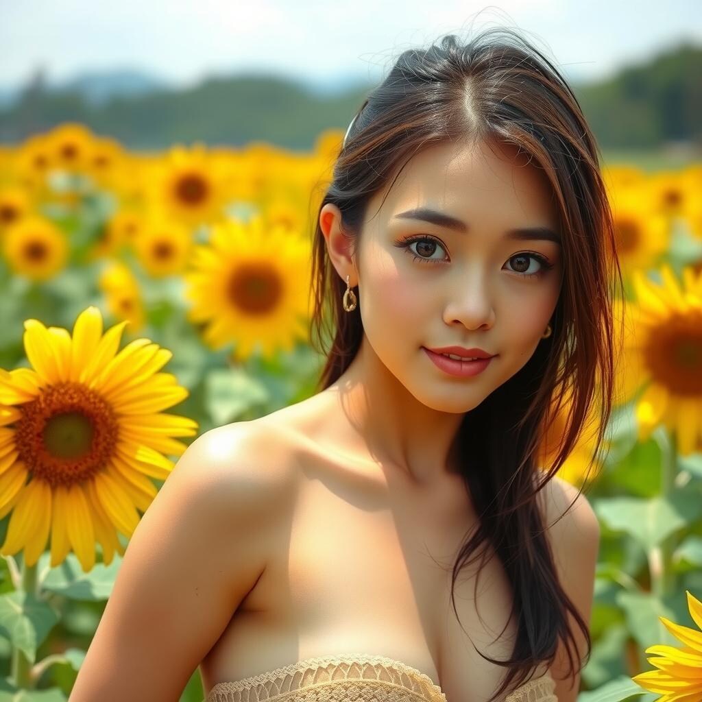 ひまわりに囲まれて