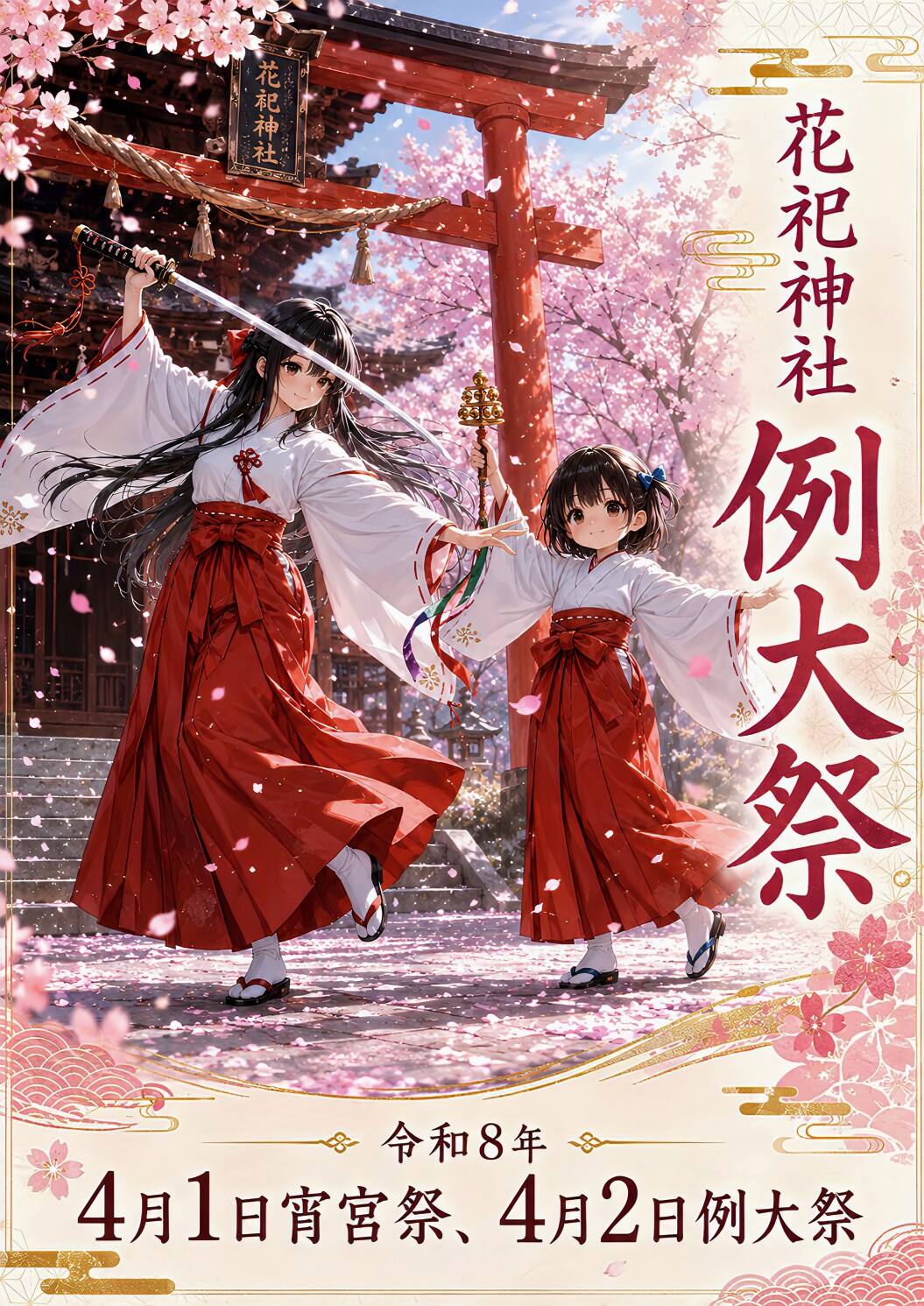 桜舞う花祀神社例大祭 | の人気AIイラスト・グラビア