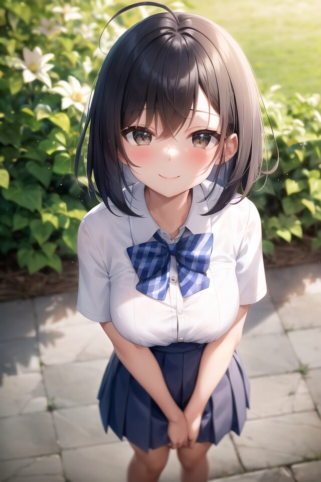 見上げる黒髪ちゃん