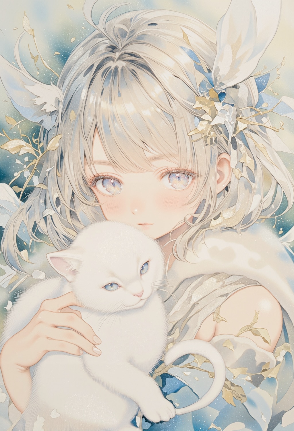 銀髪の女の子と白い猫 2