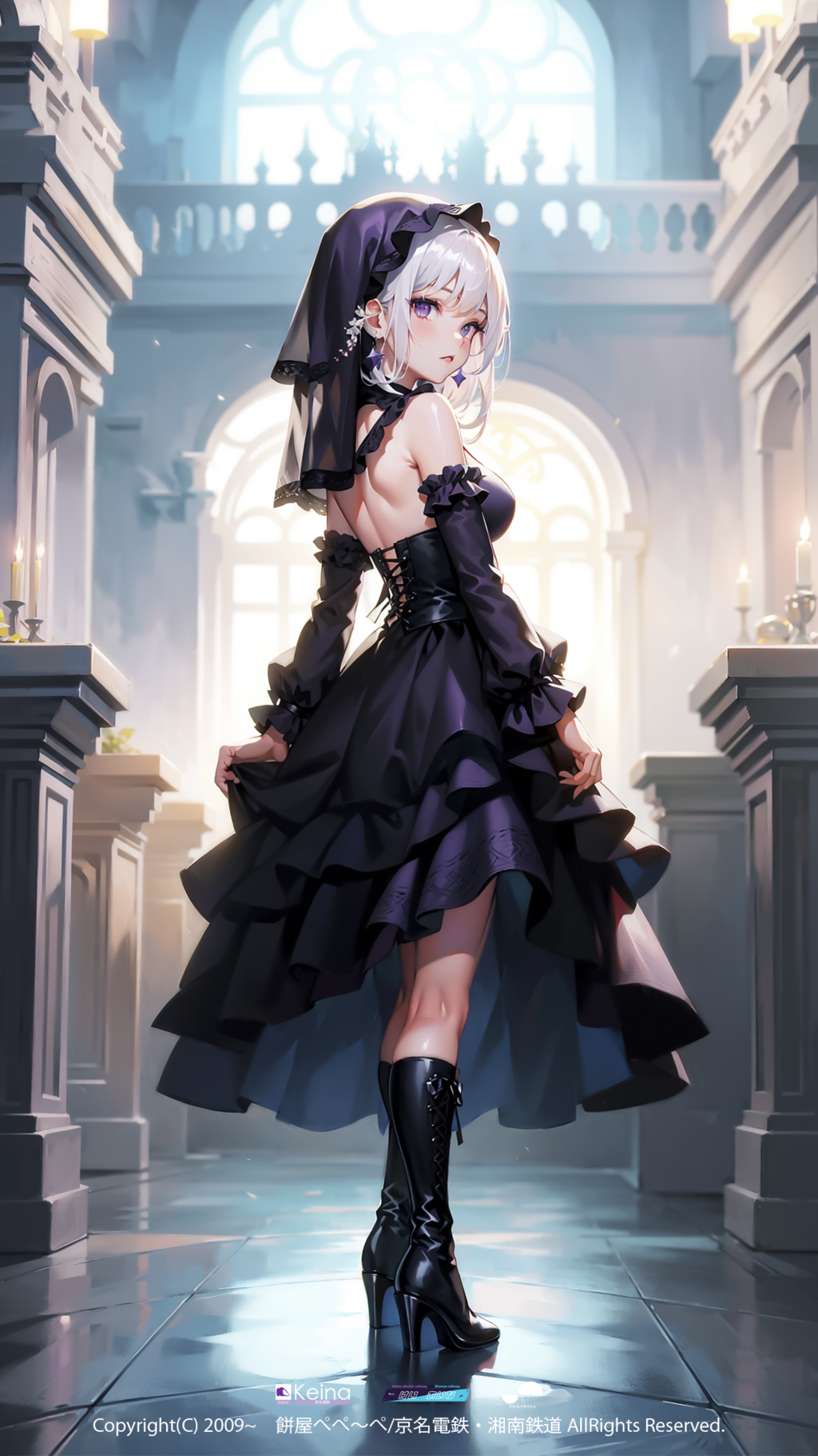 黒いドレスで振り向く弊社キャラクター【けい あいな】