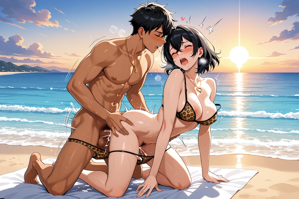 ヒョウ柄カップル39～初日の出バック