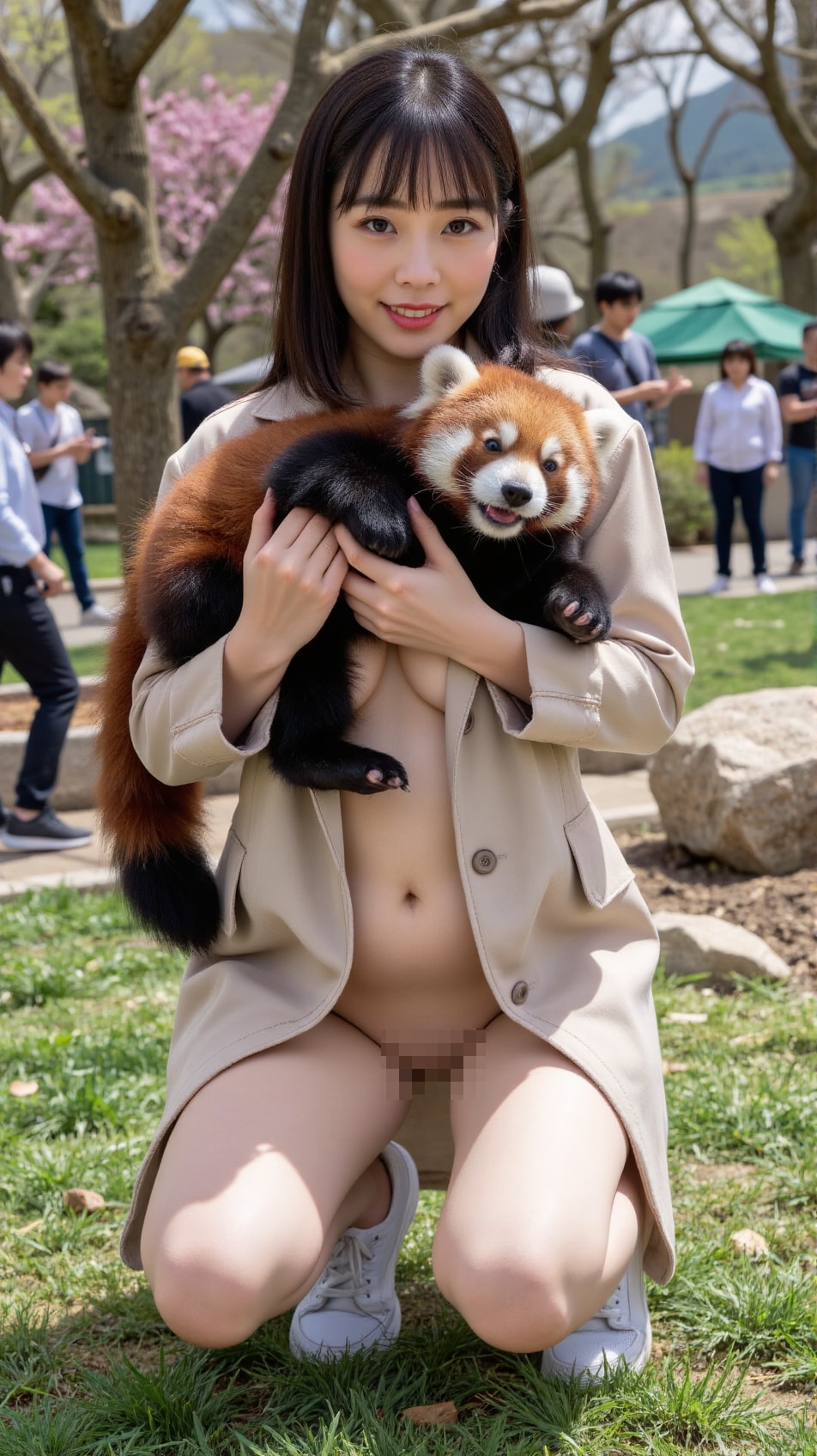 森を出た広場で遊んでるレッサーパンダを抱っこw　このもふもふ感がヤバい、可愛い過ぎて心臓止まりそうwww