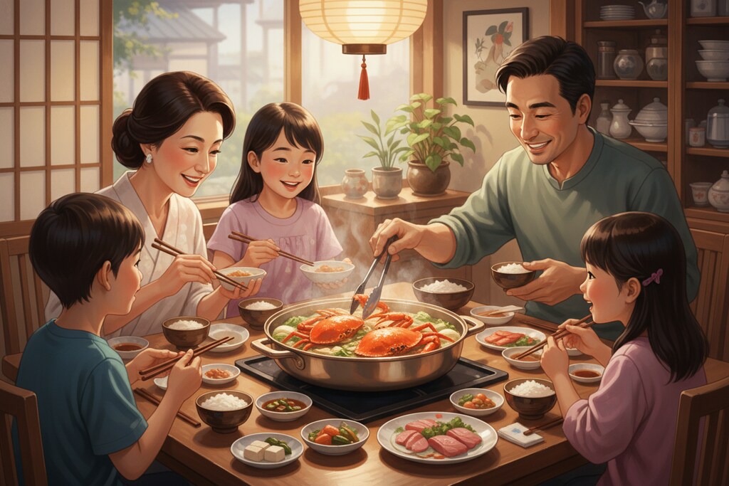 家族団欒で、かにをくえるんだな！