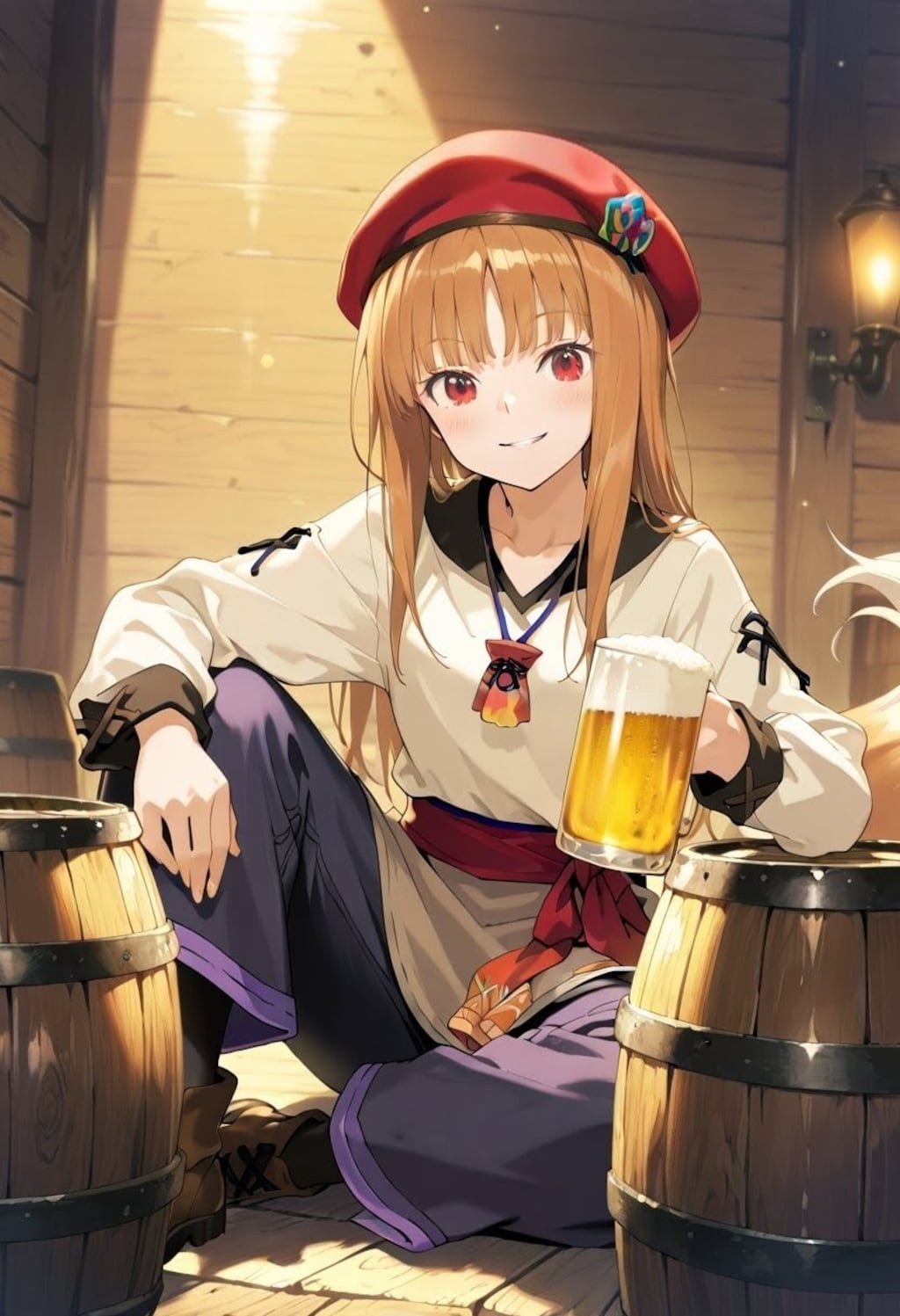 狼とビール（赤ベレー帽）