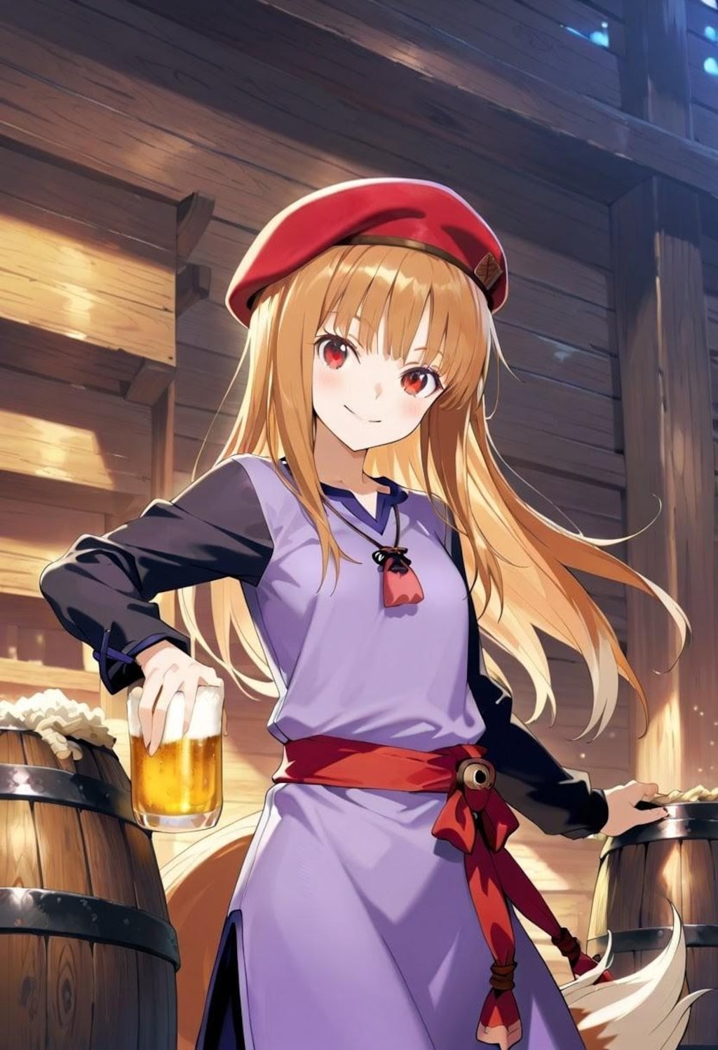 狼とビール（赤ベレー帽）