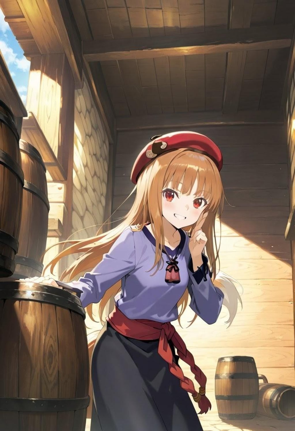 狼とビール（赤ベレー帽）