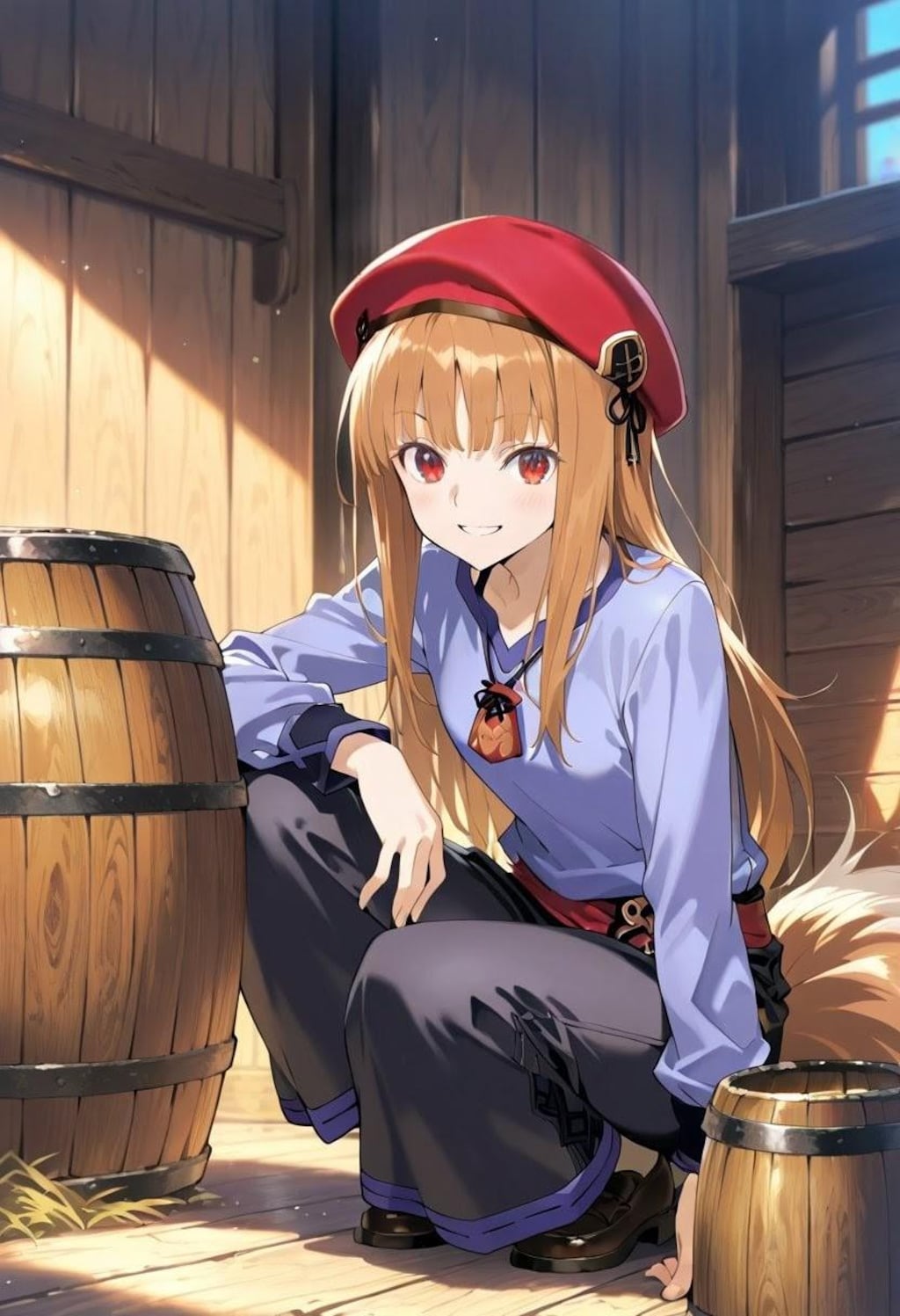 狼とビール（赤ベレー帽）