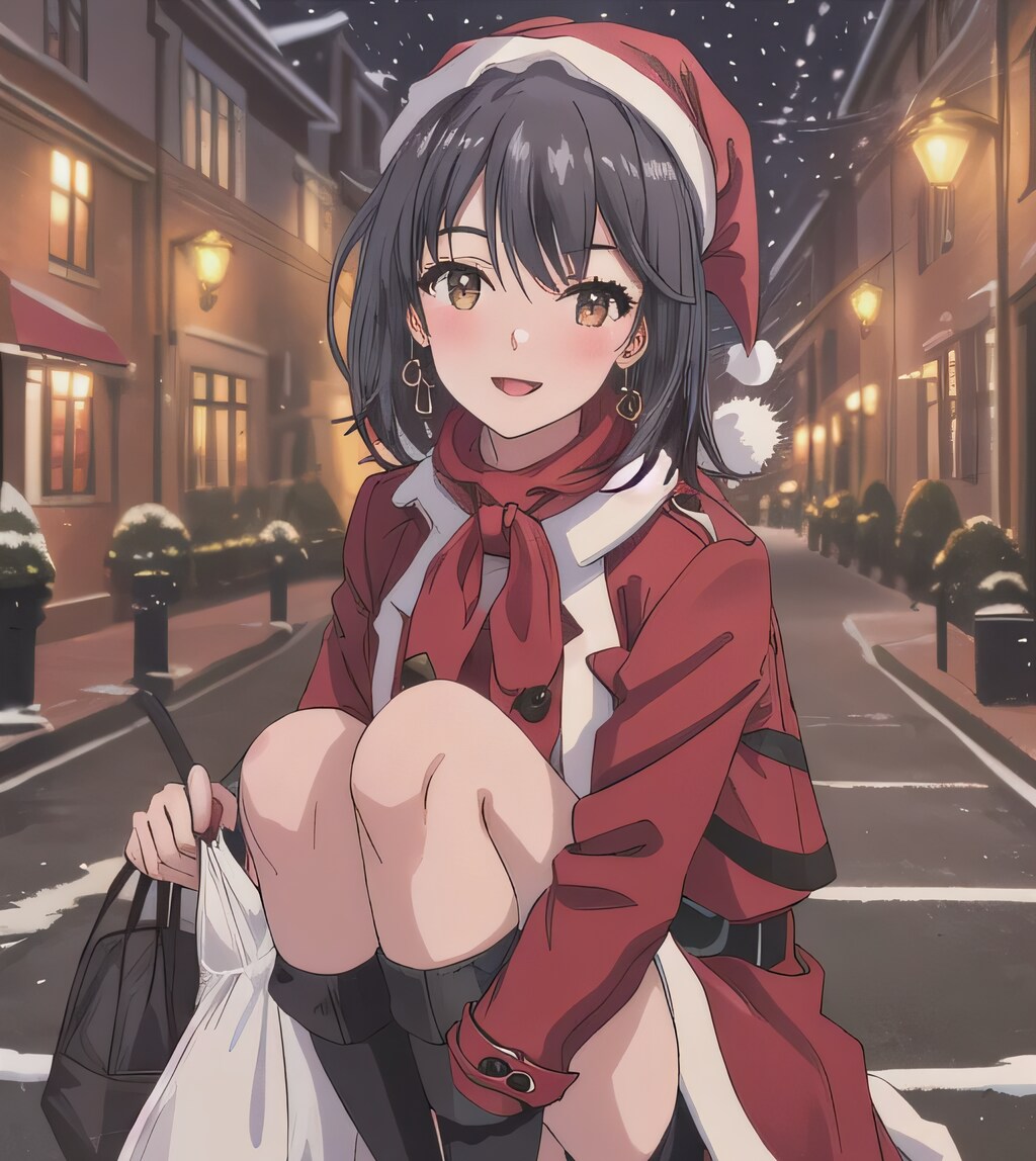 黒髪ボブでサンタ衣装の少女２ | の人気AIイラスト・グラビア