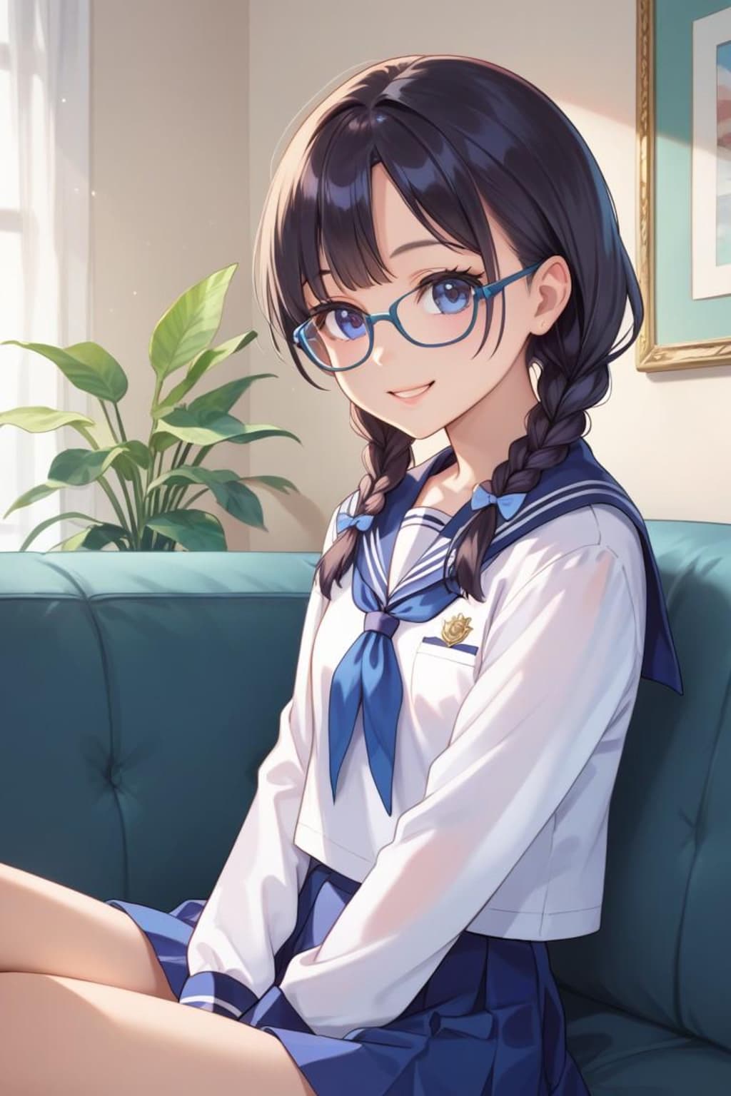 三つ編みメガネ少女