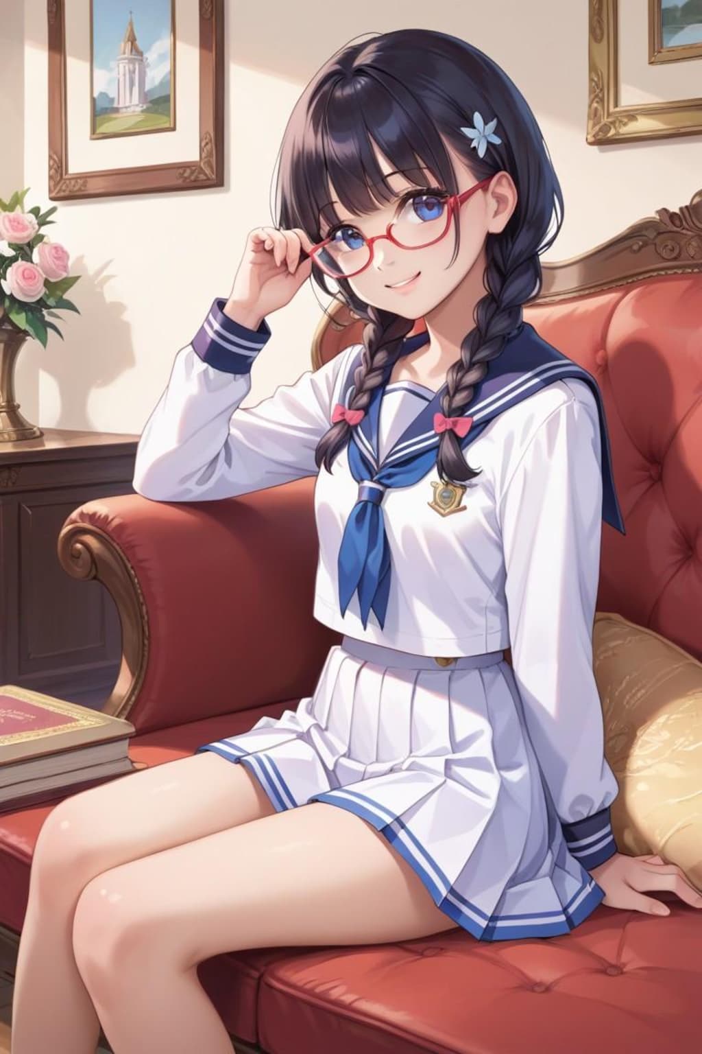 三つ編みメガネ少女