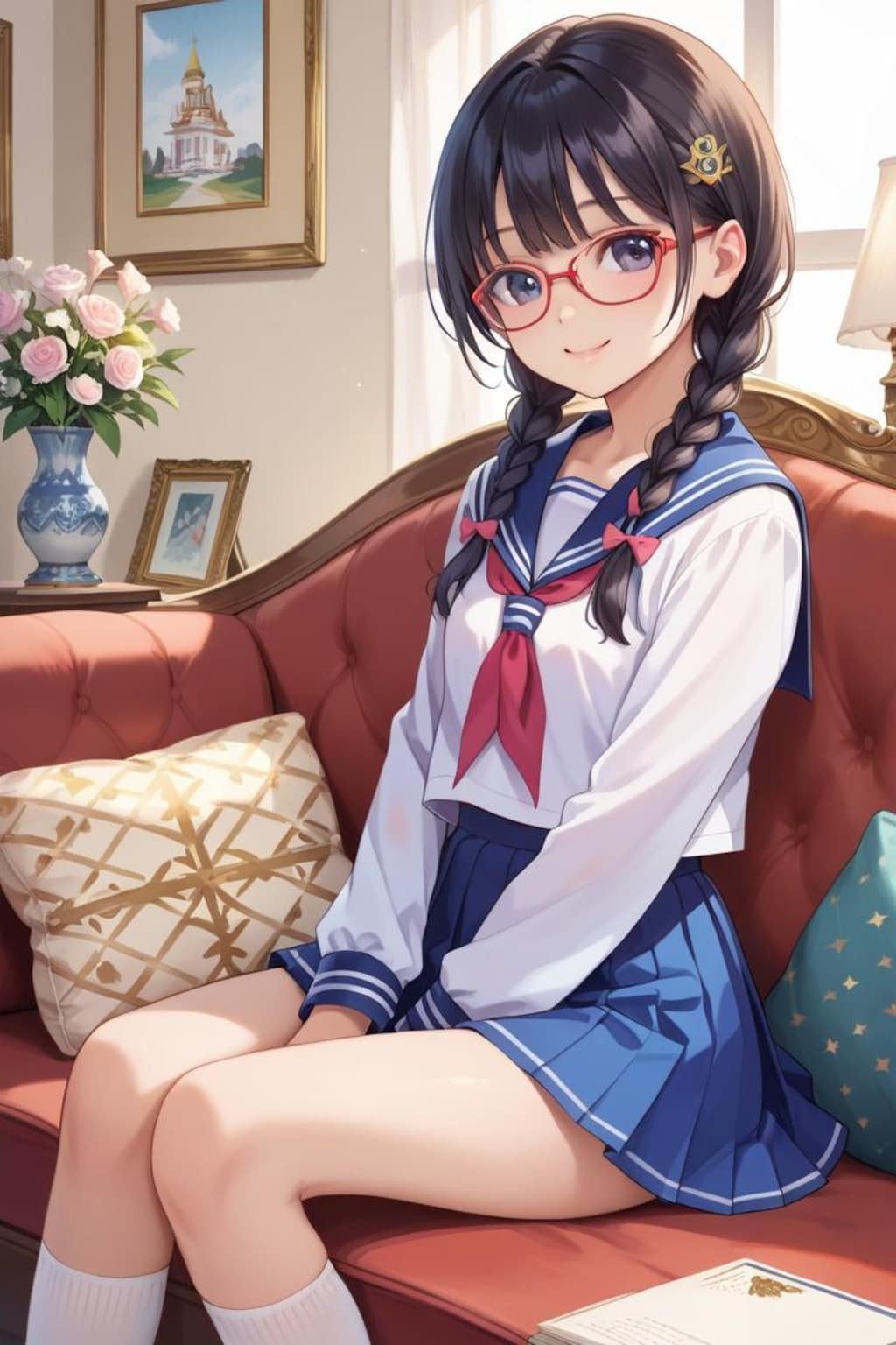 三つ編みメガネ少女