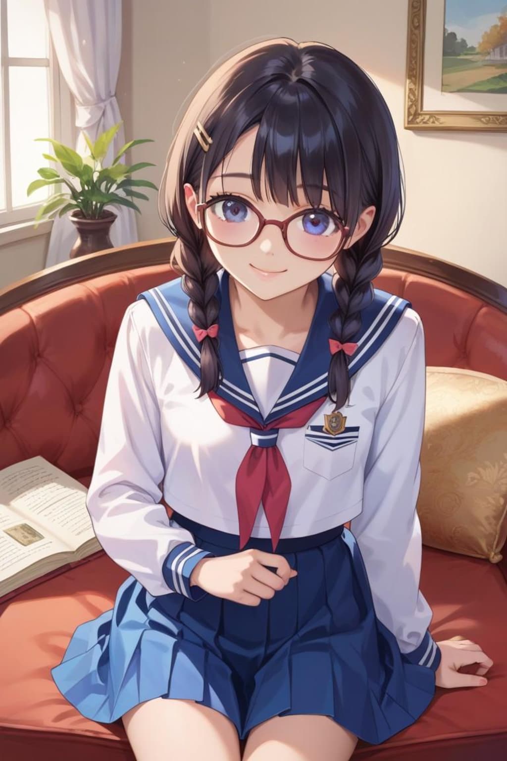 三つ編みメガネ少女