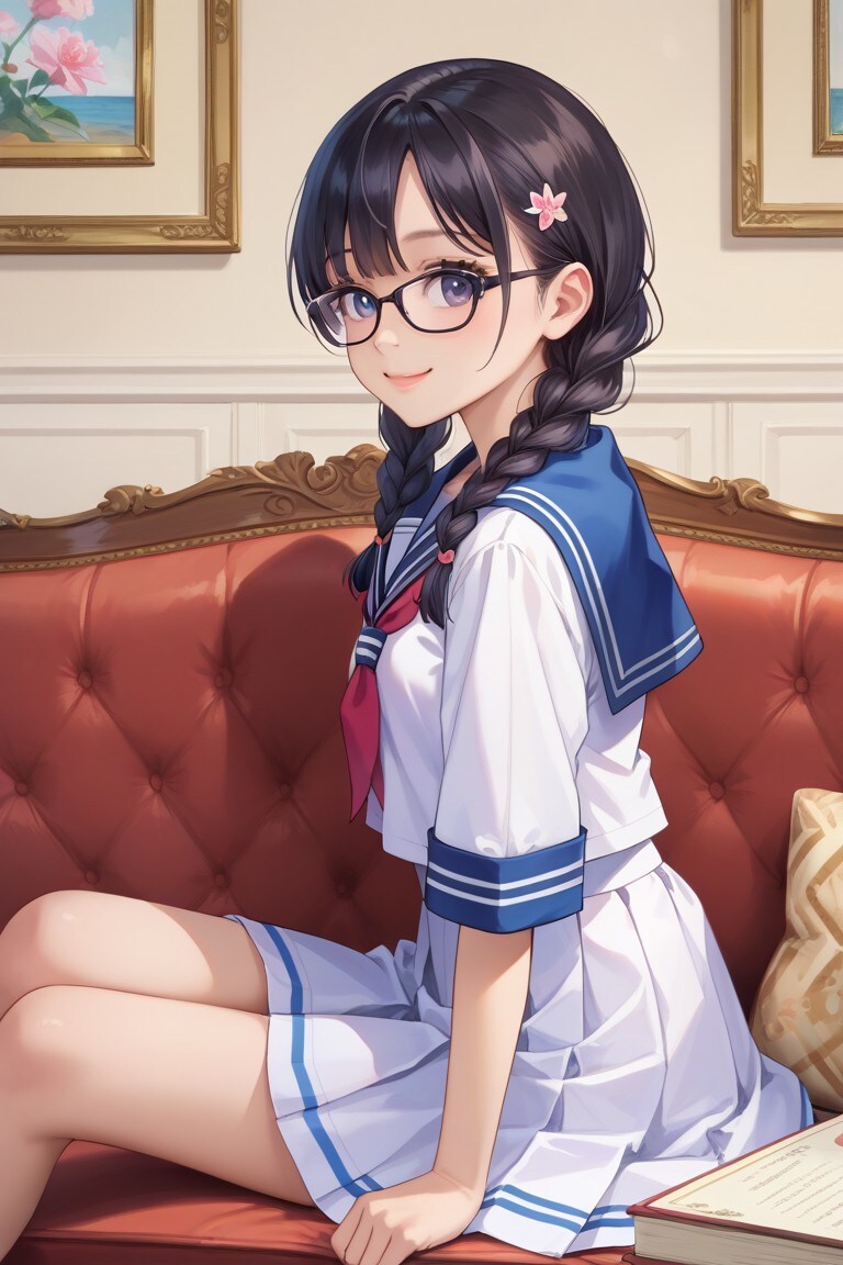 三つ編みメガネ少女 | の人気AIイラスト・グラビア