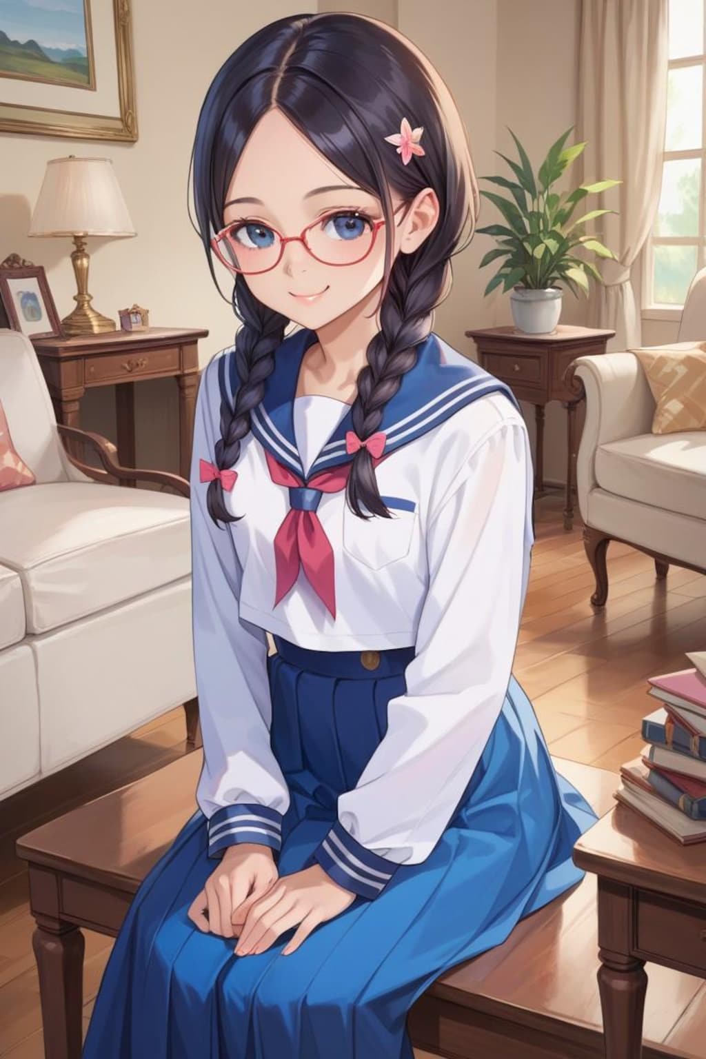 三つ編みメガネ少女