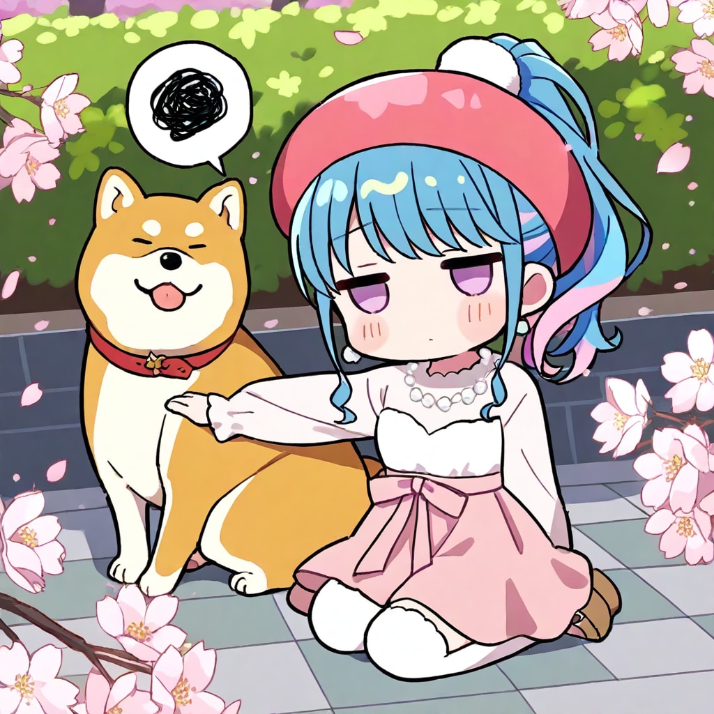 青髪ちゃんと柴犬と桜