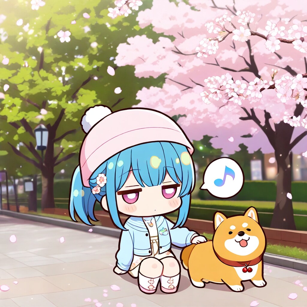 青髪ちゃんと柴犬と桜