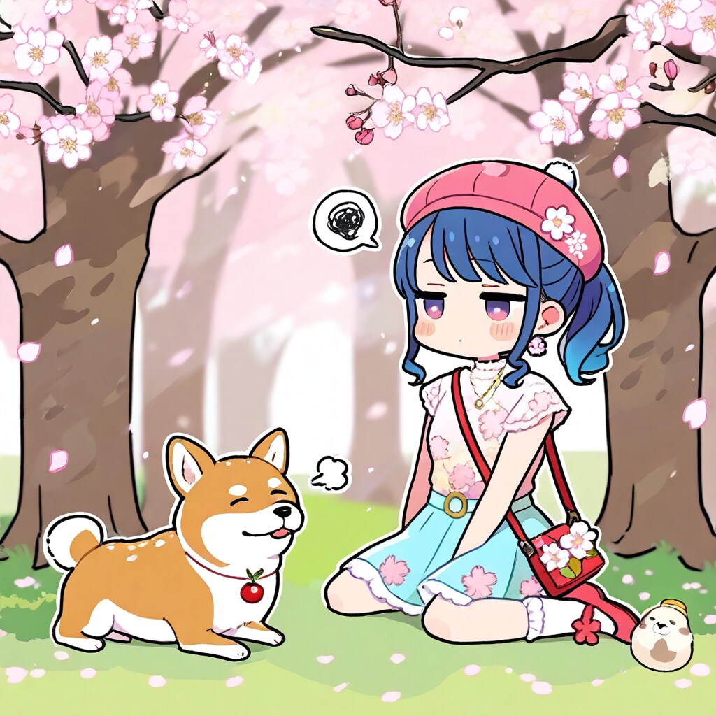 青髪ちゃんと柴犬と桜