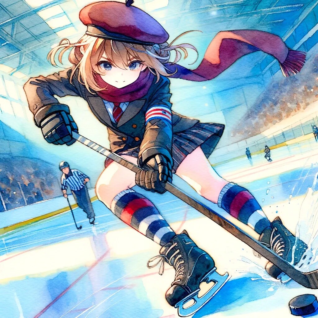 ベレー帽でアイスホッケー