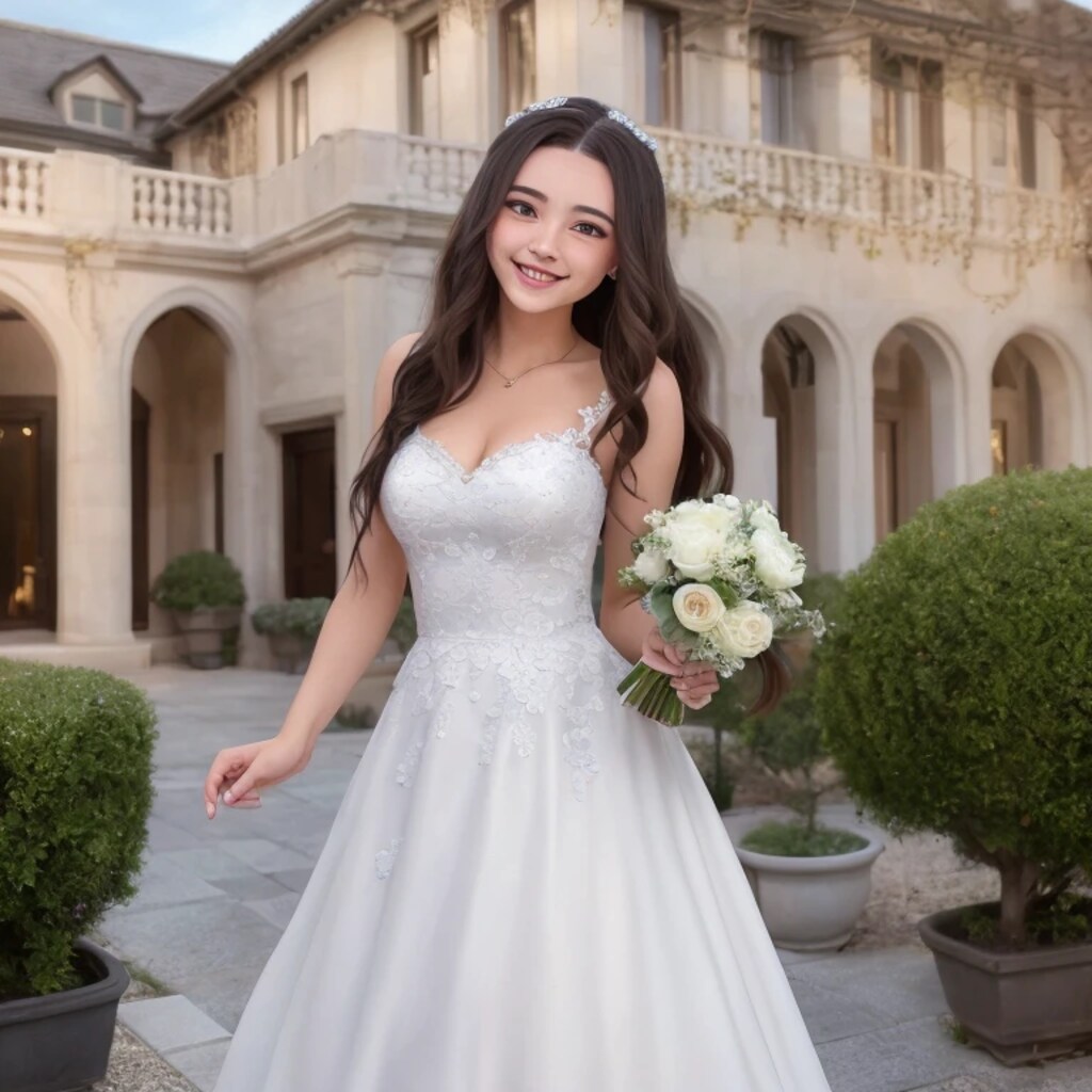 黒髪ロングでウェディングドレスの美女１５５