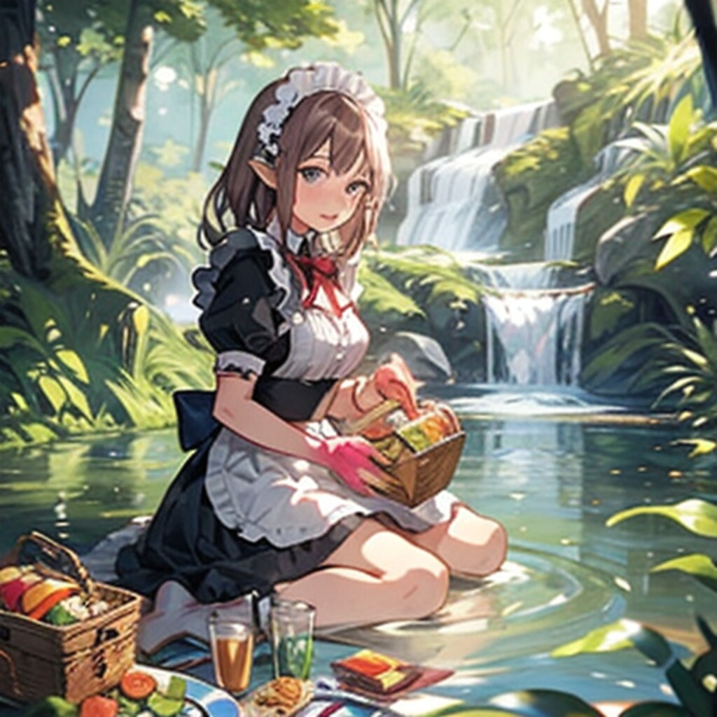 エルフメイド森の小川でピクニック250911