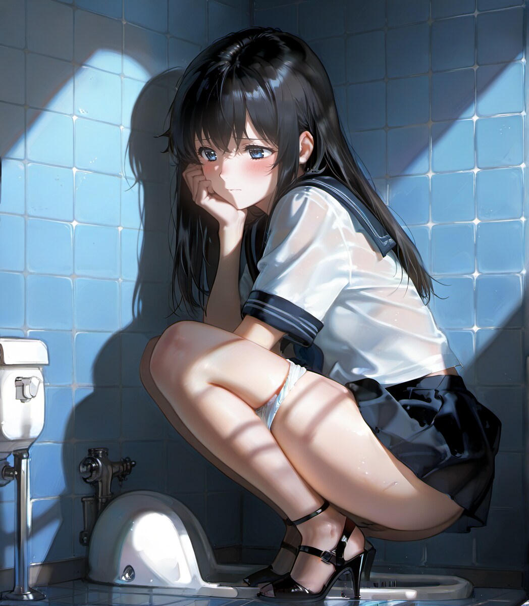 セーラー服でトイレ