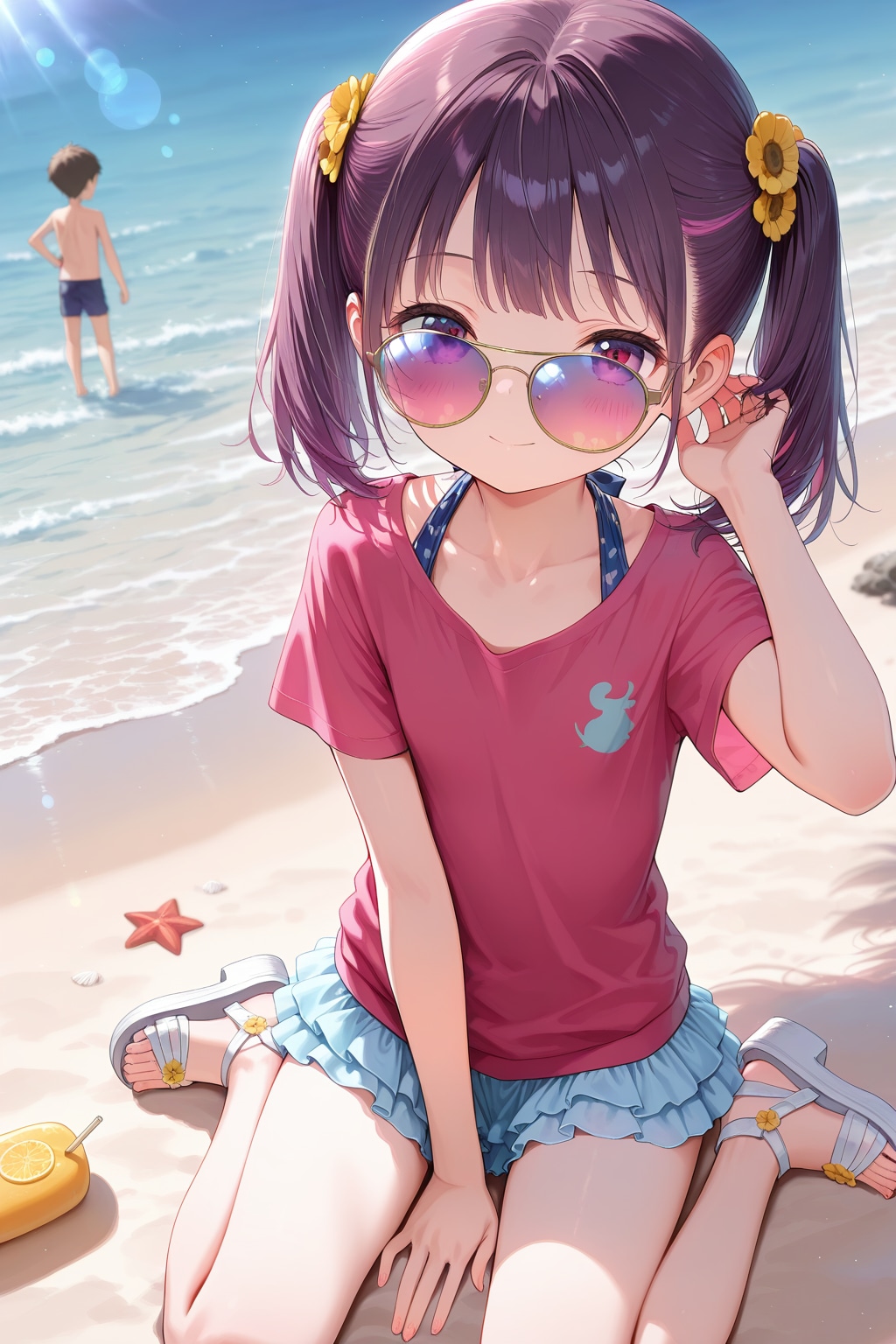 お母さんのサングラスはちょっと大きい