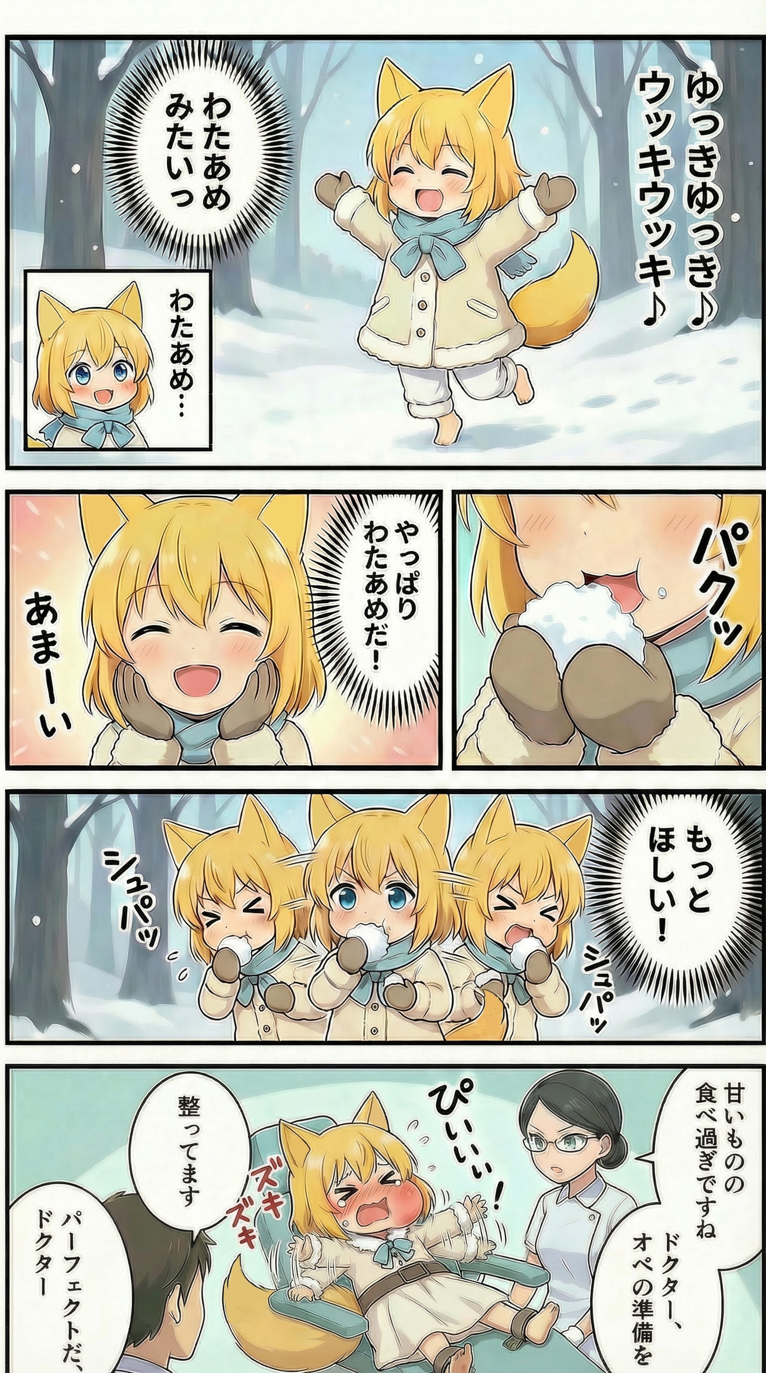 雪の中をはしゃいで遊んでいたら白い息がふわりと舞い足元の雪がきゅむきゅむ鳴るのが楽しくて耳の先がひんやりするのも気にせずに厚手の上着の袖を… | の人気AIイラスト・グラビア