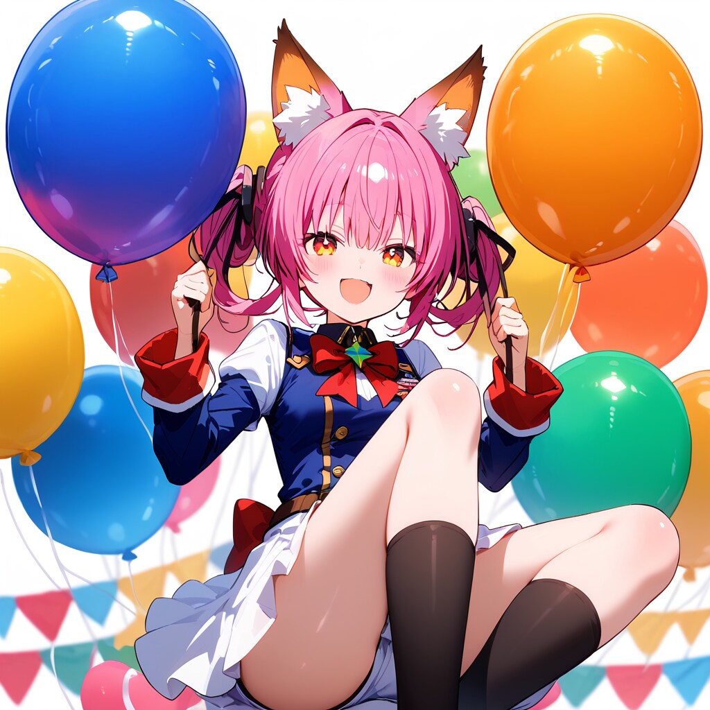 いっぱい風船を膨らませて遊ぶ海兵服のケモミミ娘