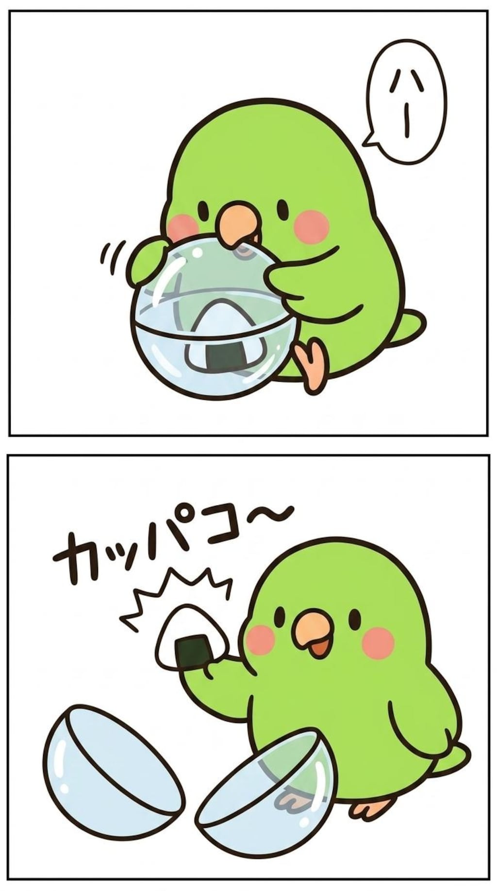 カプセルを開けるインコ