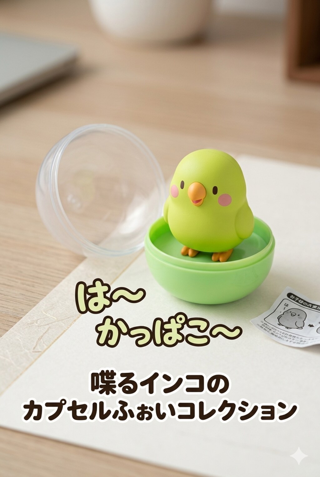 カプセルを開けるインコ