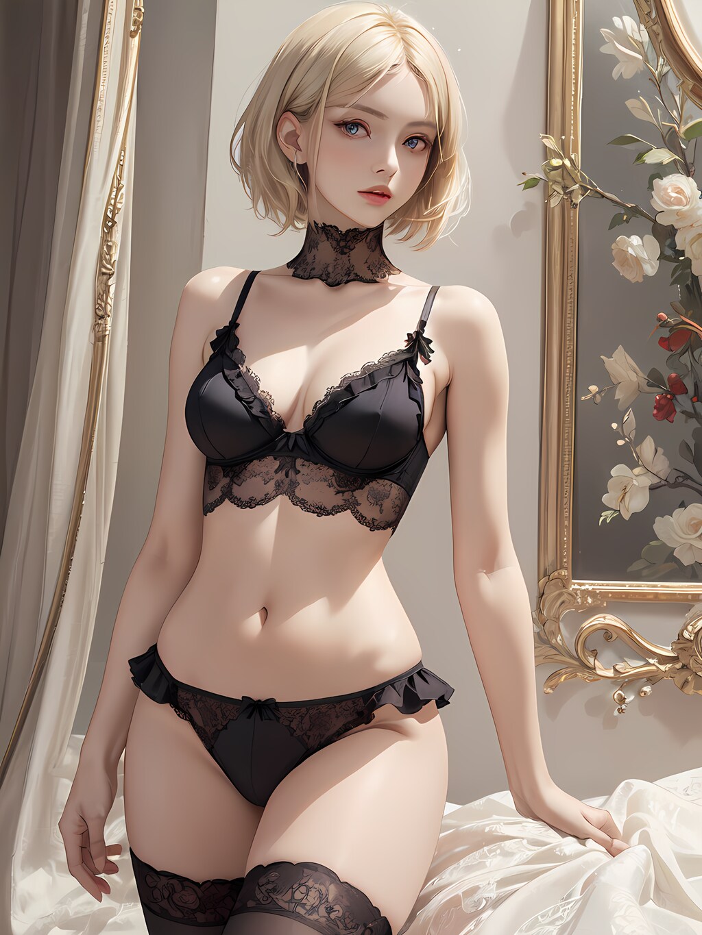 黒いランジェリーの女性