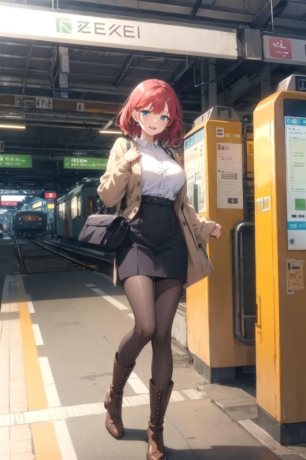 駅を歩く黒タイツお姉さん | の人気AIイラスト・グラビア