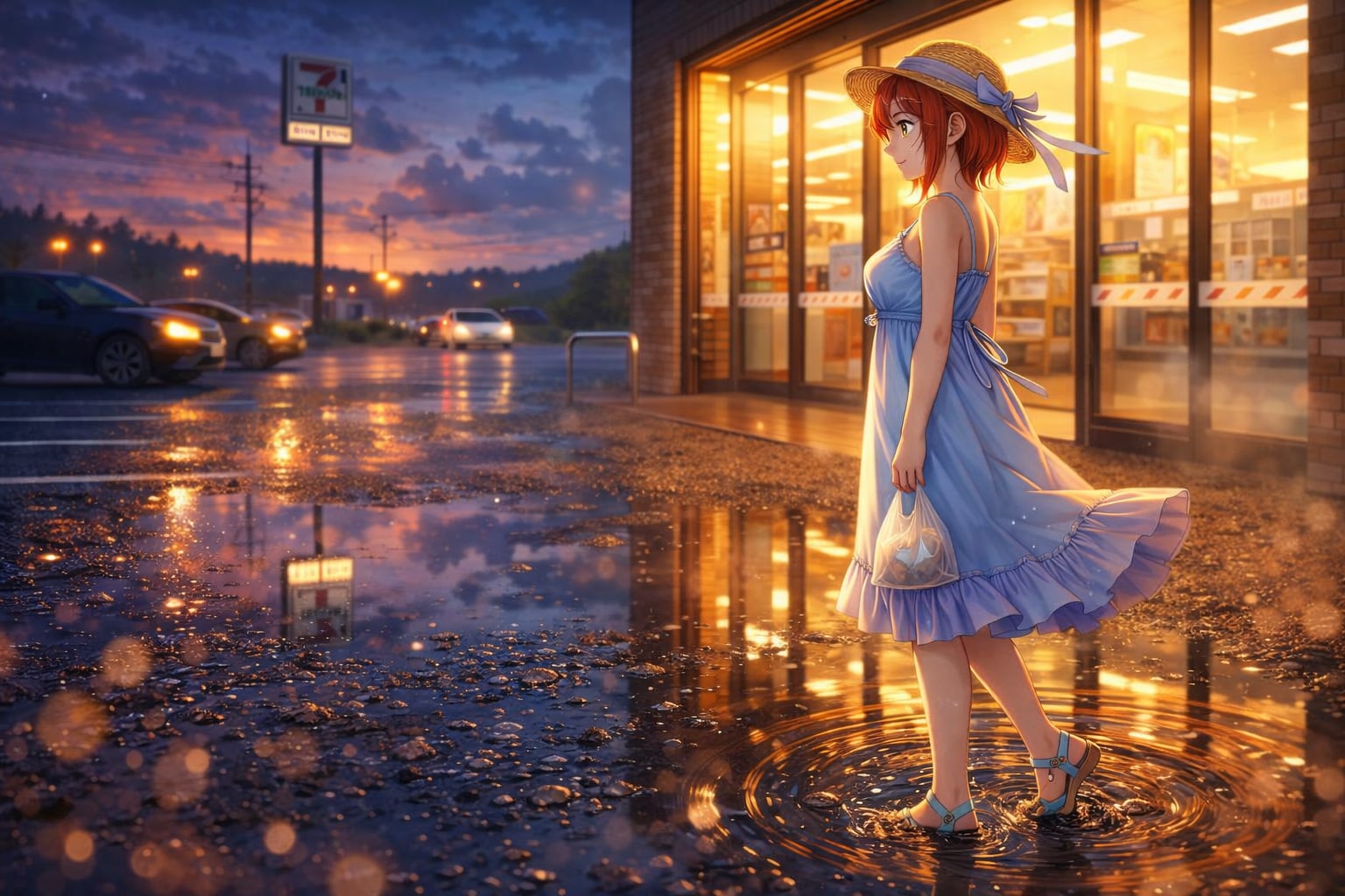雨上がり、コンビニの灯りと少し湿った空気 | の人気AIイラスト・グラビア
