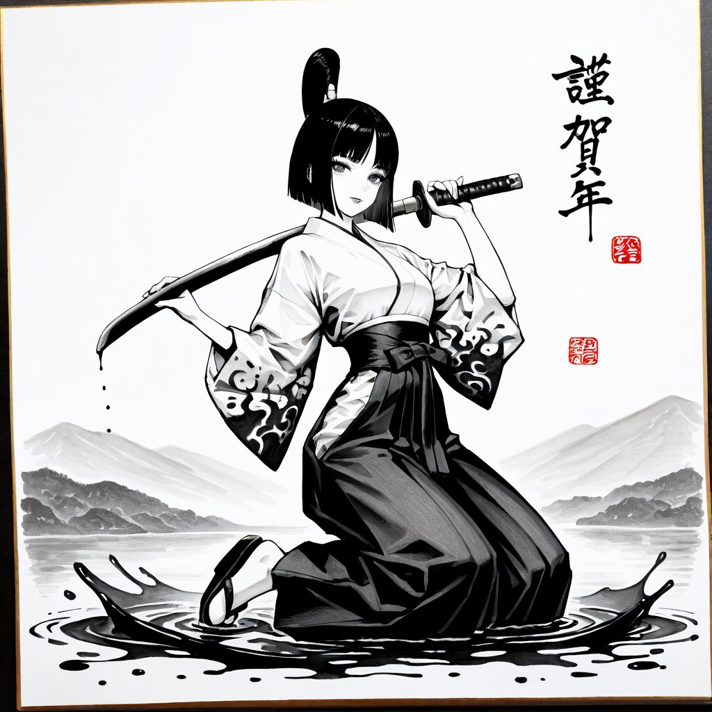 水墨画 女性