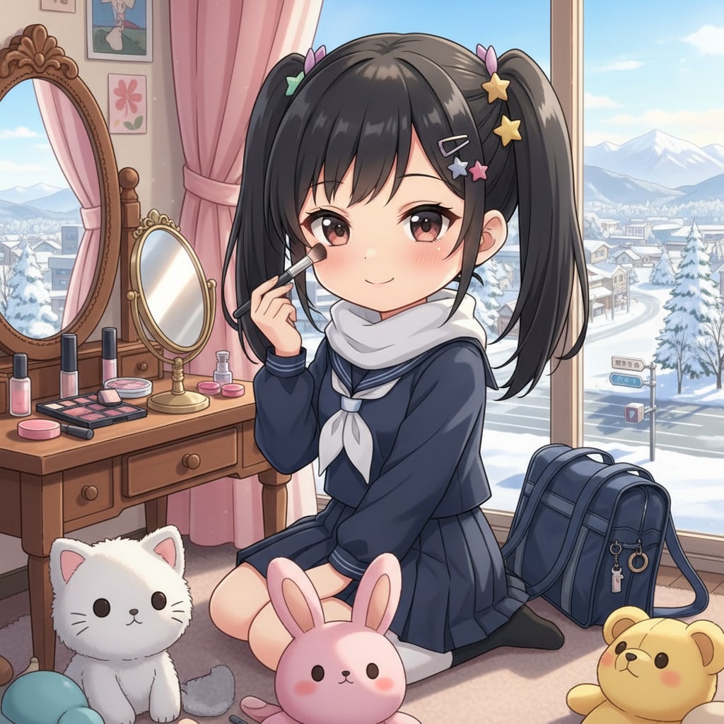 黒ツイさん。朝メイク。冬