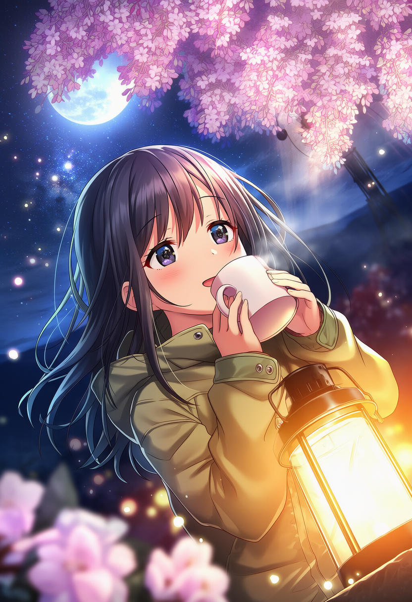 女子高生のソロキャンプ　夜桜